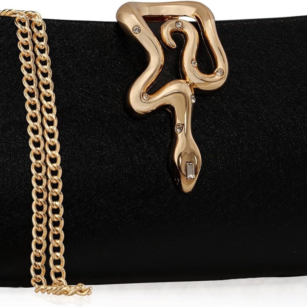 Women's Synthetic Leather Clutch Bag with Snake Clasp 7.8x4.1x2in - Picture 3 of 8